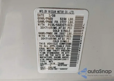 2009 Nissan Murano Le from USA, damaged, VIN JN8AZ18W39W120611